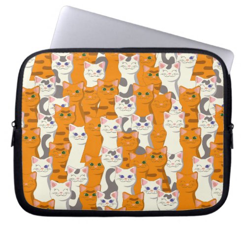 White and ginger cats pattern green eyes blue eyes laptop sleeve