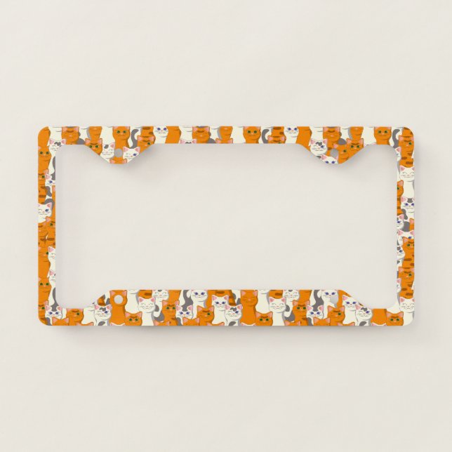 White and ginger cats pattern green eyes blue eyes license plate frame (Front)