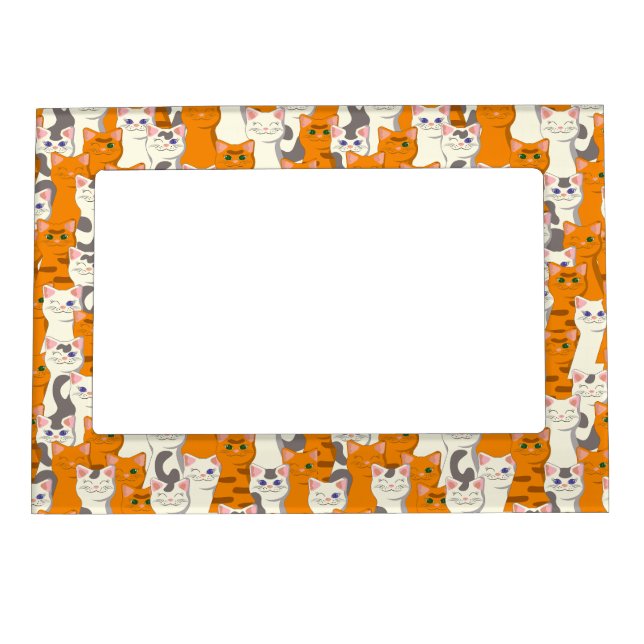 White and ginger cats pattern green eyes blue eyes magnetic frame (Front)