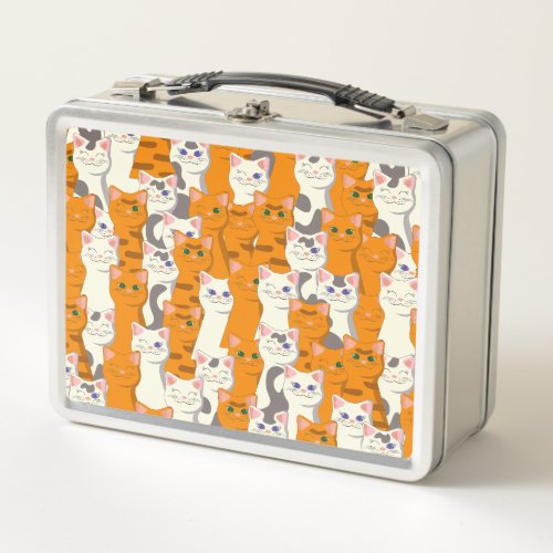 White and ginger cats pattern green eyes blue eyes metal lunch box