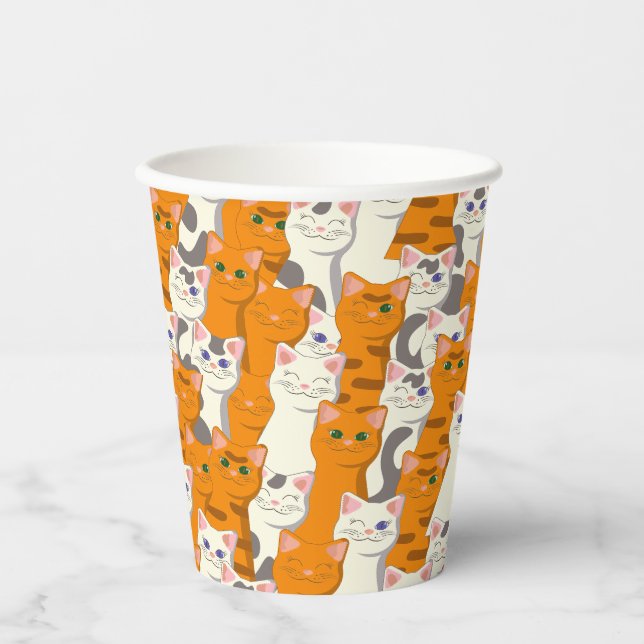 White and ginger cats pattern green eyes blue eyes paper cups (Front)