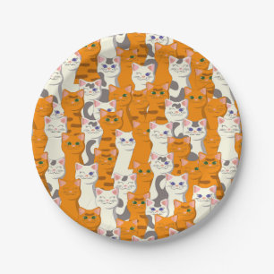 White and ginger cats pattern green eyes blue eyes paper plates