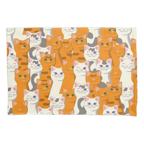 White and ginger cats pattern green eyes blue eyes pillow case