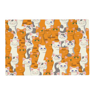 White and ginger cats pattern green eyes blue eyes placemat
