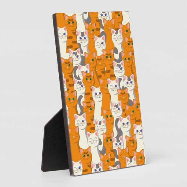 White and ginger cats pattern green eyes blue eyes plaque (Side)