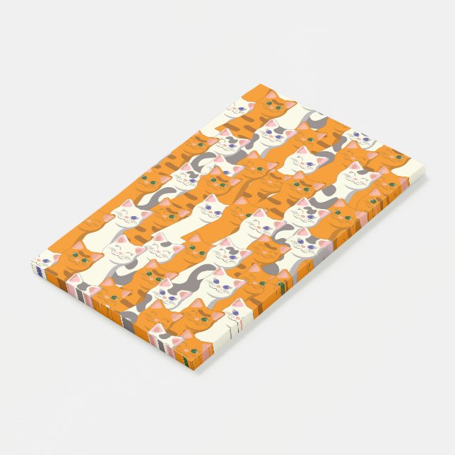 White and ginger cats pattern green eyes blue eyes post-it notes (Angled)