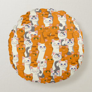 White and ginger cats pattern green eyes blue eyes round pillow