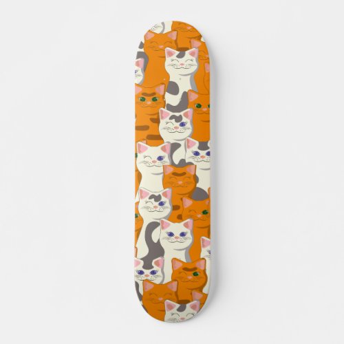 White and ginger cats pattern green eyes blue eyes skateboard