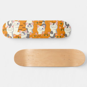 White and ginger cats pattern green eyes blue eyes skateboard