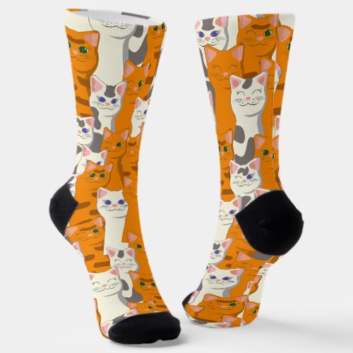 White and ginger cats pattern green eyes blue eyes socks