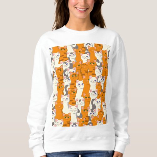 White and ginger cats pattern green eyes blue eyes sweatshirt