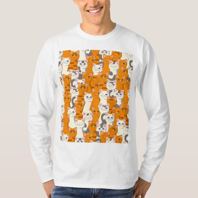 White and ginger cats pattern green eyes blue eyes T-Shirt (Front)