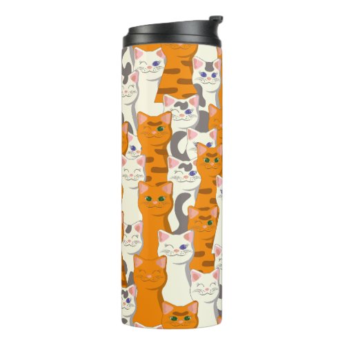 White and ginger cats pattern green eyes blue eyes thermal tumbler