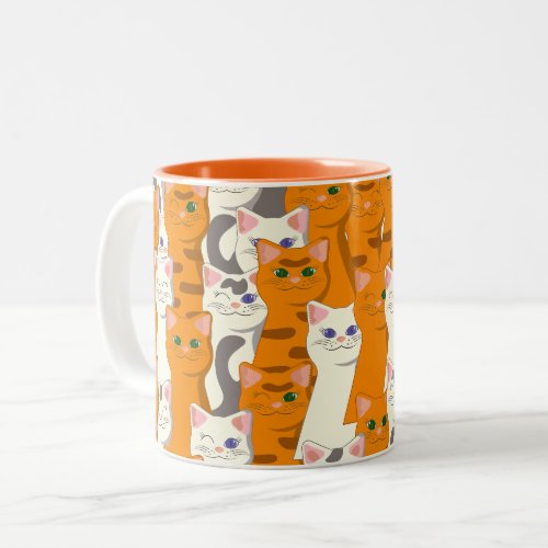 White and ginger cats pattern green eyes blue eyes Two_Tone coffee mug