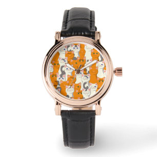 White and ginger cats pattern green eyes blue eyes watch
