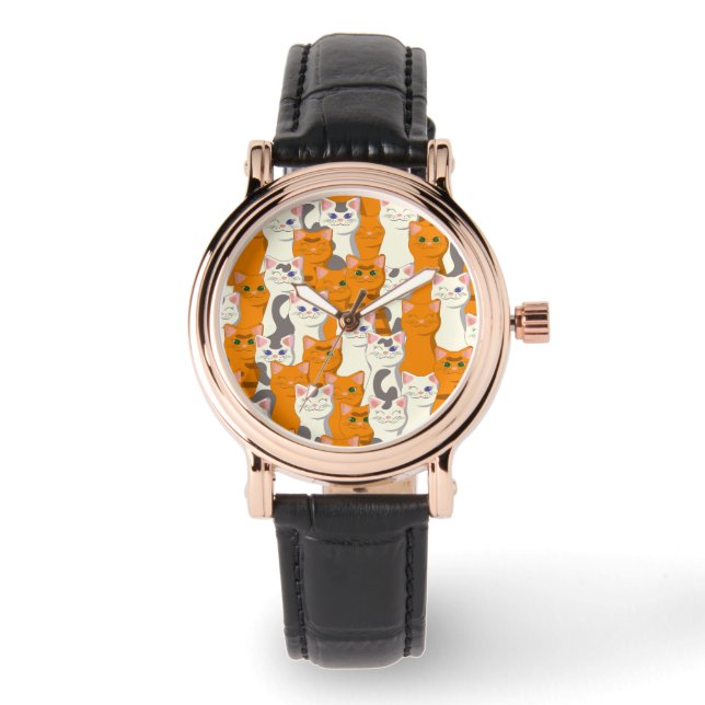 White and ginger cats pattern green eyes blue eyes watch (Front)