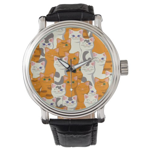 White and ginger cats pattern green eyes blue eyes watch