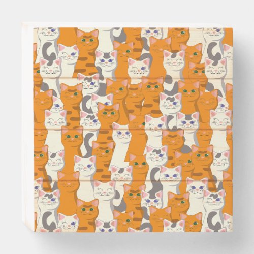 White and ginger cats pattern green eyes blue eyes wooden box sign