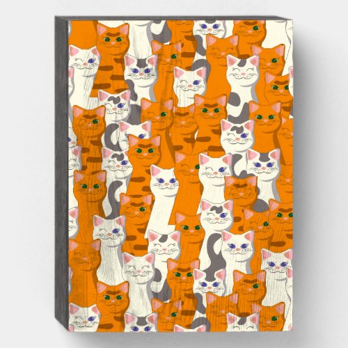 White and ginger cats pattern green eyes blue eyes wooden box sign