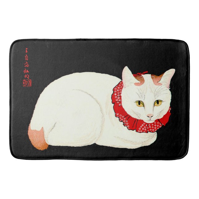 White and Ginger Japanese Cat Bath Mat (Front)