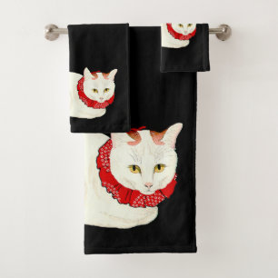 White and Ginger Japanese Cat Bath Towel Set