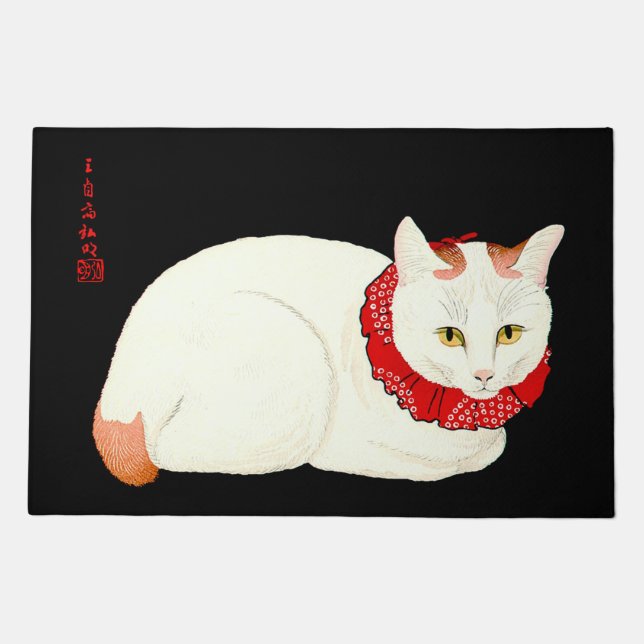 White and Ginger Japanese Cat Doormat (Front)