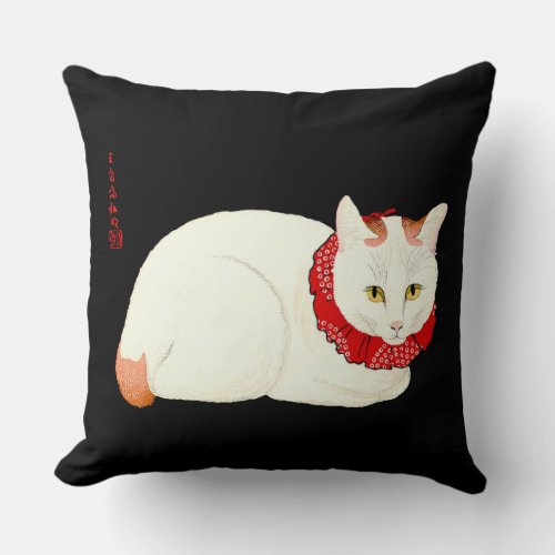 White and Ginger Japanese Cat Throw Pillow