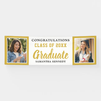 White And Gold 2 Photo Congrats 2026 Graduation Banner