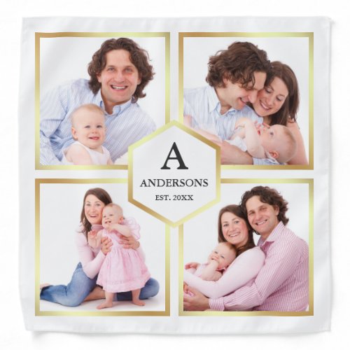 White and Gold 4 Pictures Family Photo Collage Bandana