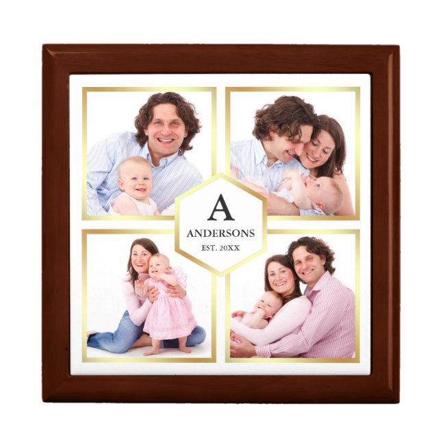 White and Gold 4 Pictures Family Photo Collage Gift Box (Front)
