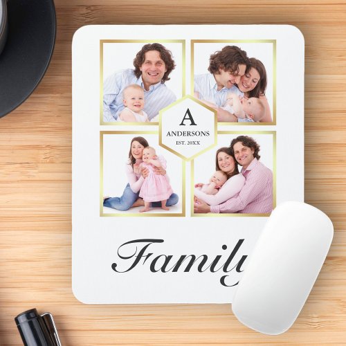 White and Gold 4 Pictures Family Photo Collage Mouse Pad