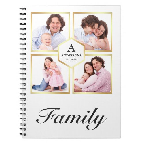 White and Gold 4 Pictures Family Photo Collage Notebook