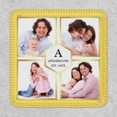 White and Gold 4 Pictures Family Photo Collage Patch