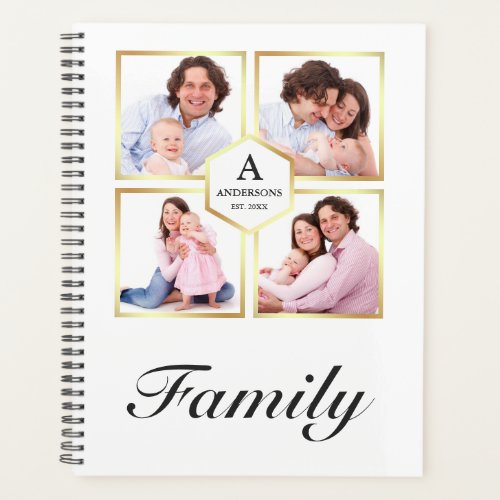 White and Gold 4 Pictures Family Photo Collage Planner