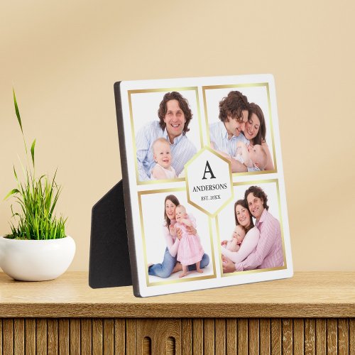White and Gold 4 Pictures Family Photo Collage Plaque