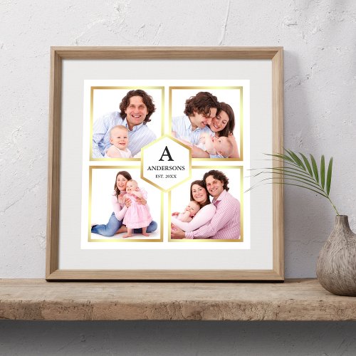 White and Gold 4 Pictures Family Photo Collage Poster
