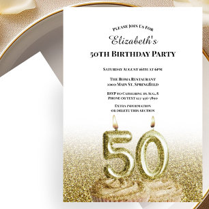 White and Gold 50th Birthday Invitation For Her