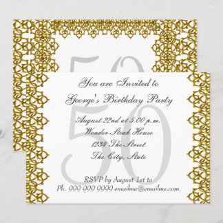 White and Gold 50th Birthday Party White Invitation