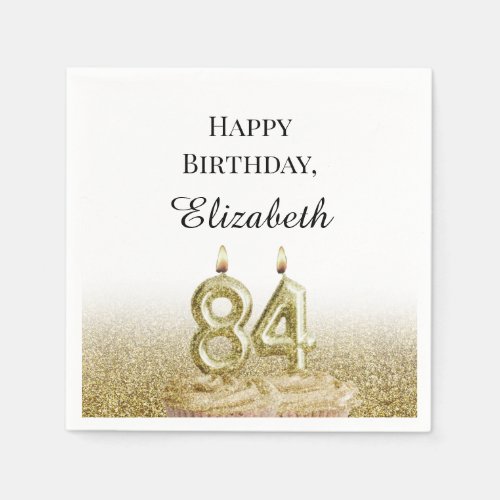 White and Gold 84th Birthday Napkins