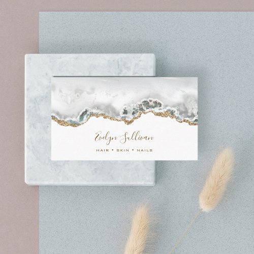 White and Gold Agate Business Card