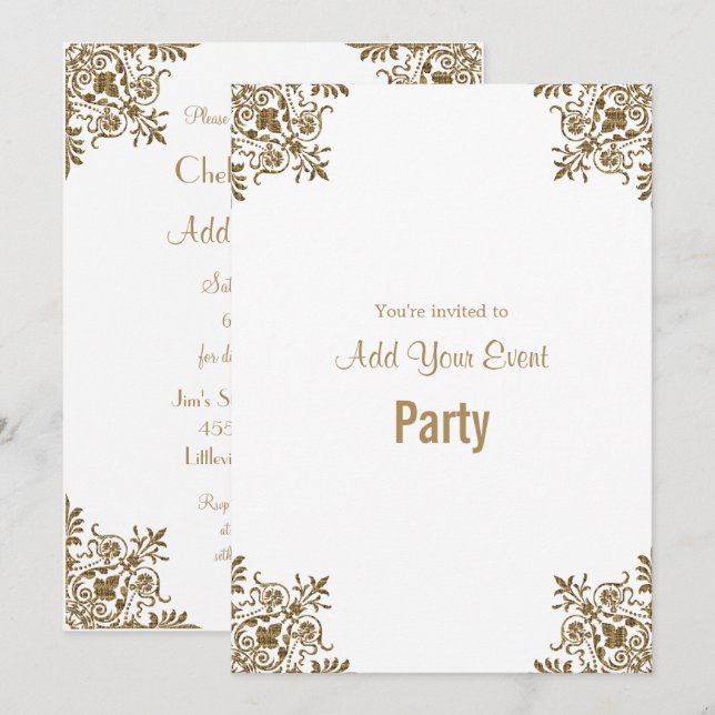 White and Gold All Occasion Party Invitation (Front/Back)