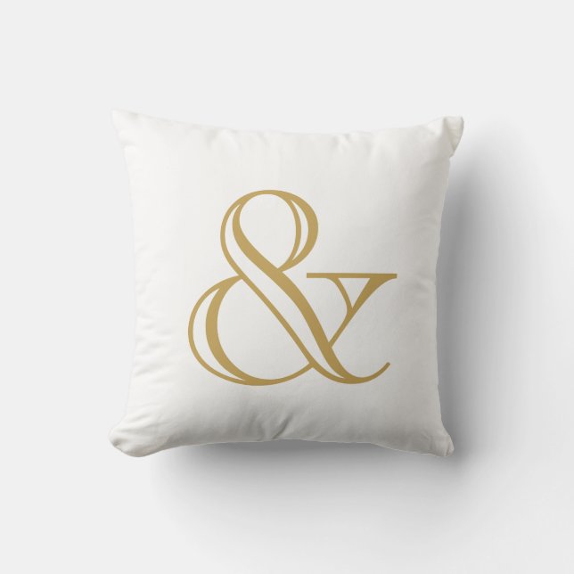 White And Gold Ampersand Throw Pillow (Front)