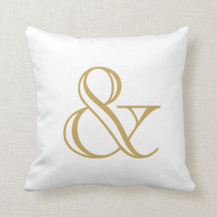 White And Gold Ampersand Throw Pillow
