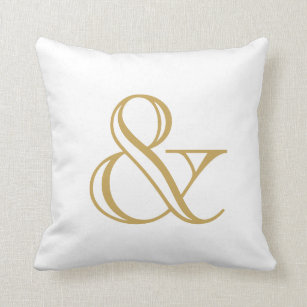 White And Gold Ampersand Throw Pillow