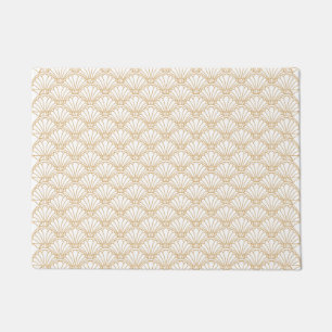 White and Gold Art Deco Fan Flower Motif Doormat