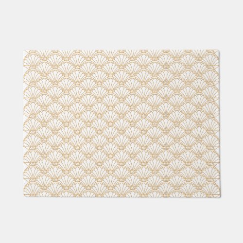 White and Gold Art Deco Fan Flower Motif  Doormat