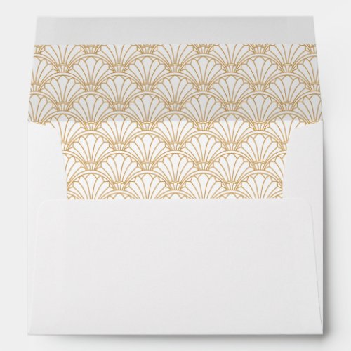 White and Gold Art Deco Fan Flower Motif   Envelope