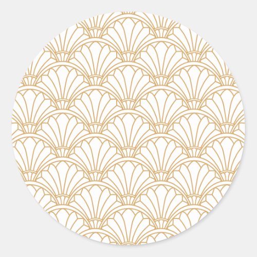 White and Gold Art Deco Fan Flowers Motif Classic Round Sticker