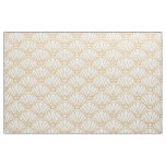 White and Gold Art Deco Fan Flowers Motif  Fabric