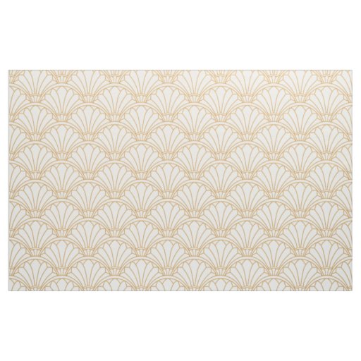 White and Gold Art Deco Fan Flowers Motif  Fabric